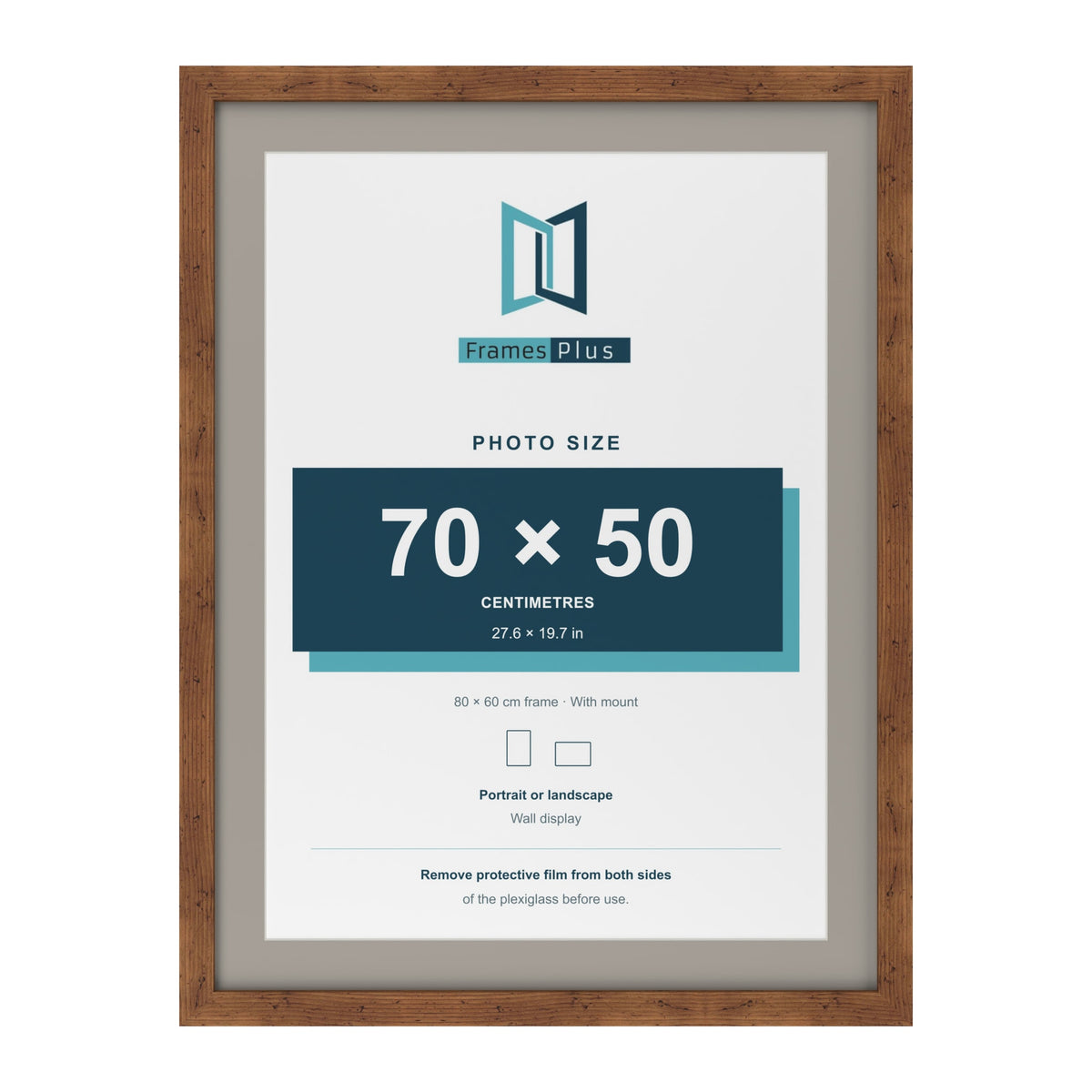 Rustic 80 x 60 cm picture frame with a Dawn Grey mount for a 70 x 50 cm photo