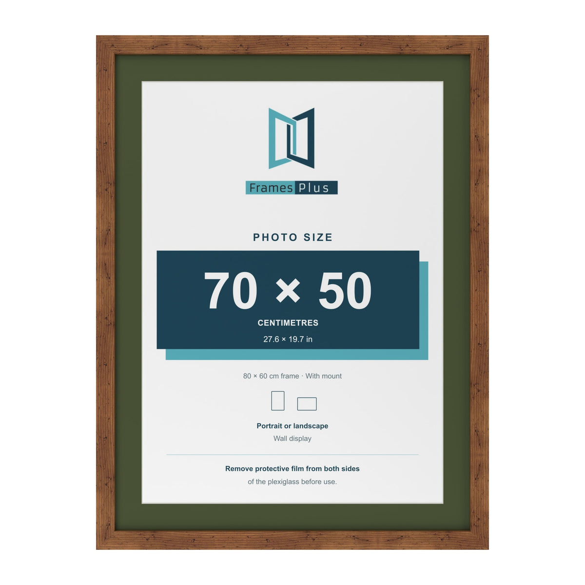 Rustic 80 x 60 cm picture frame with a green mount for a 70 x 50 cm photo