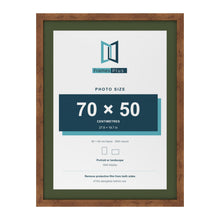 Rustic 80 x 60 cm picture frame with a green mount for a 70 x 50 cm photo