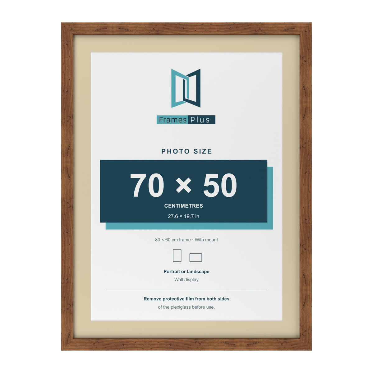 Rustic 80 x 60 cm picture frame with an ivory mount for a 70 x 50 cm photo