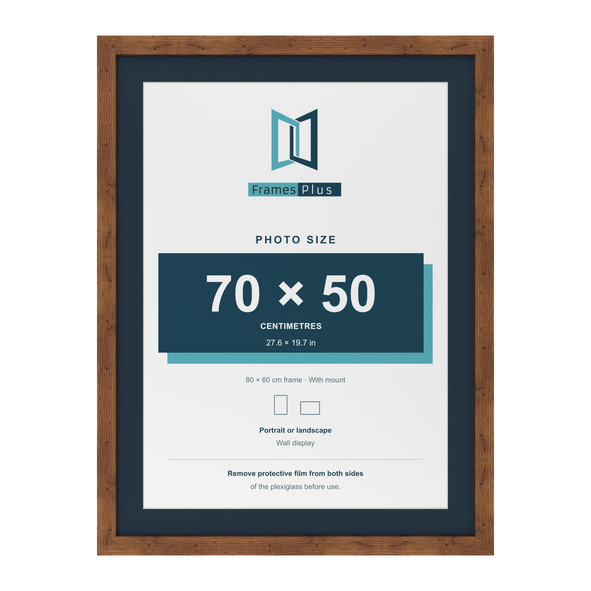 Rustic 80 x 60 cm picture frame with a Pacific Blue mount for a 70 x 50 cm photo