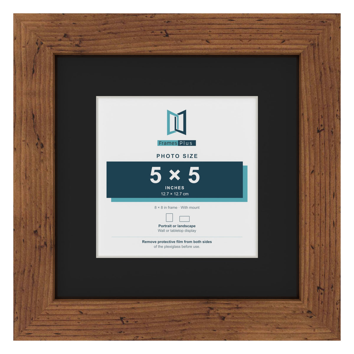 Rustic 8 x 8 inch picture frame with a black mount for a 5 x 5 inch photo