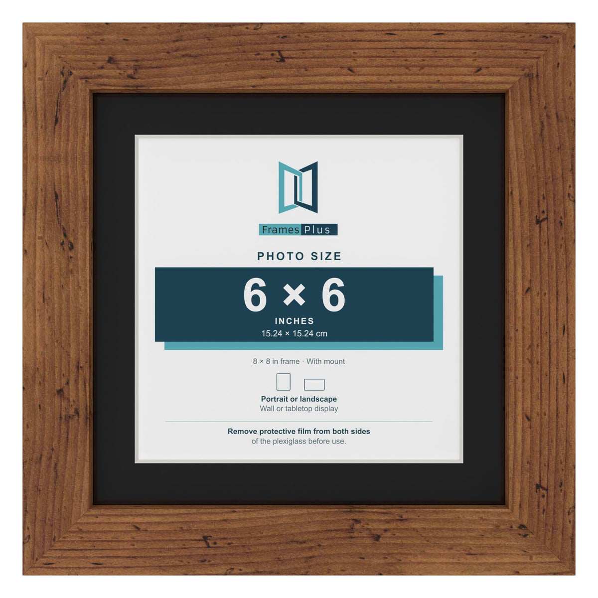 Rustic 8 x 8 inch picture frame with a black mount for a 6 x 6 inch photo