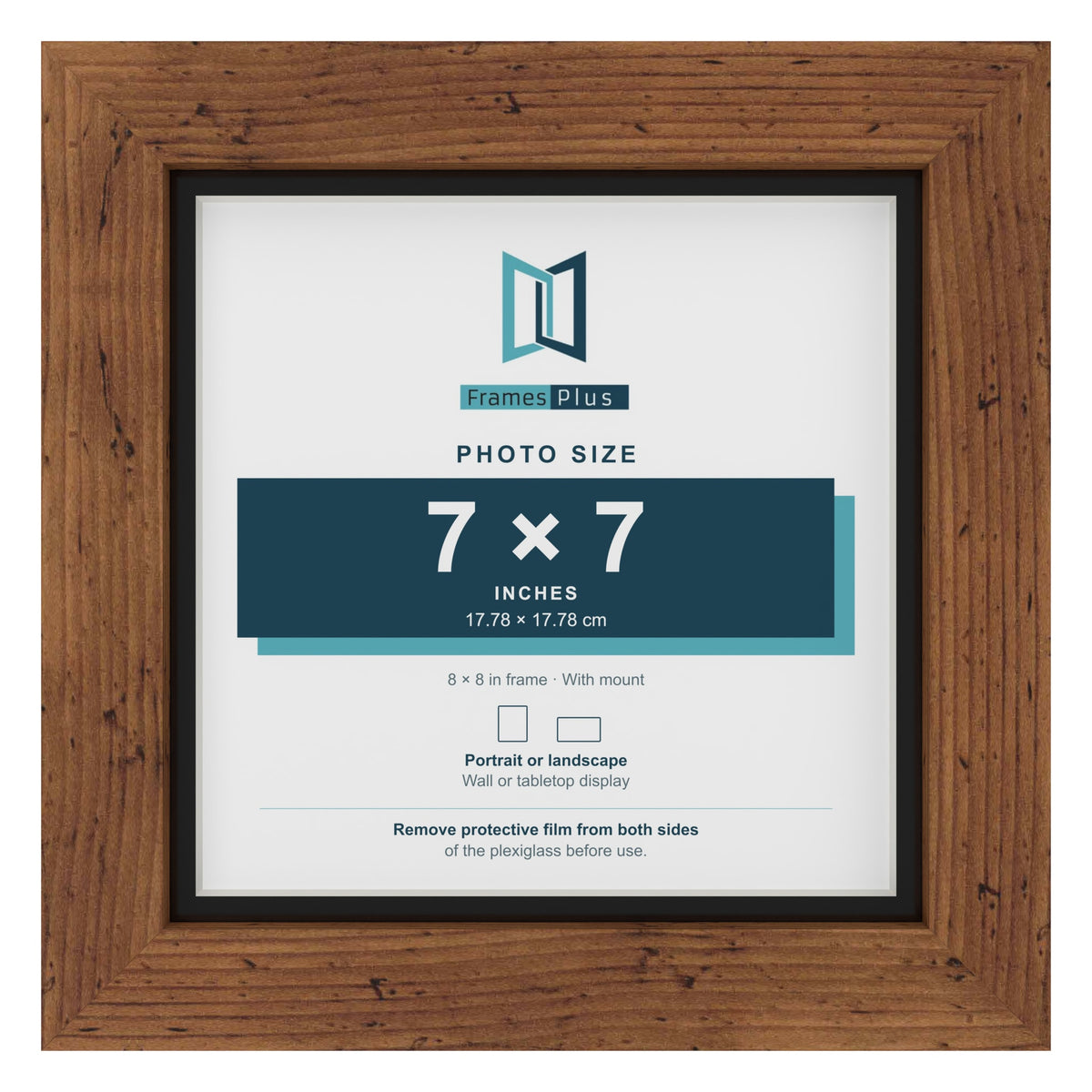 Rustic 8 x 8 inch picture frame with a black mount for a 7 x 7 inch photo