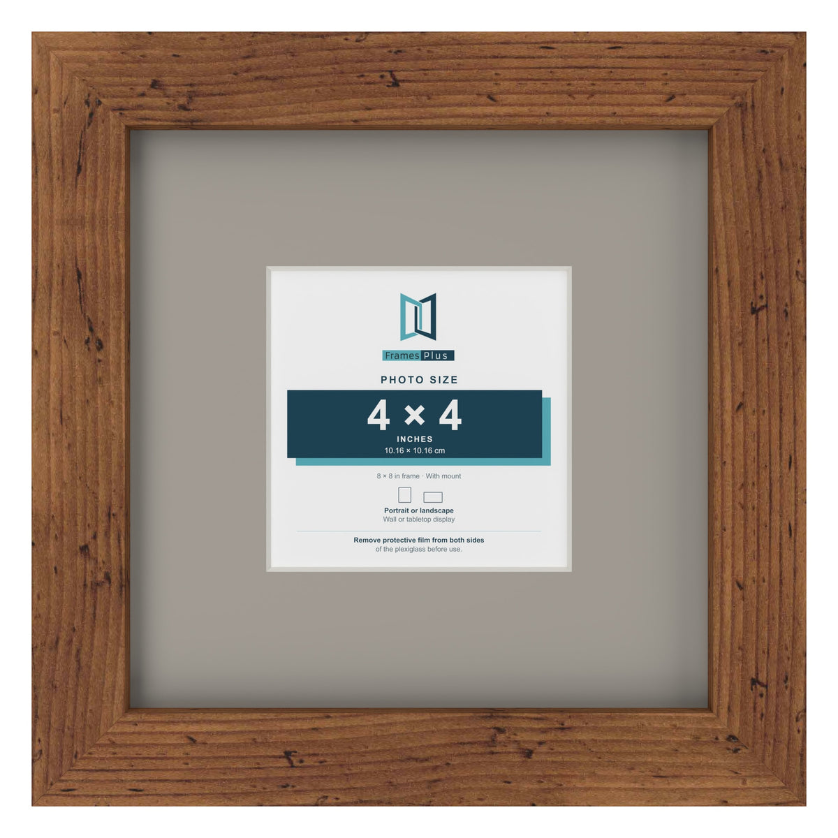 Rustic 8 x 8 inch picture frame with a Dawn Grey mount for a 4 x 4 inch photo