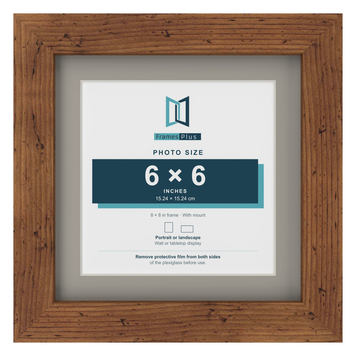 Rustic 8 x 8 inch picture frame with a Dawn Grey mount for a 6 x 6 inch photo