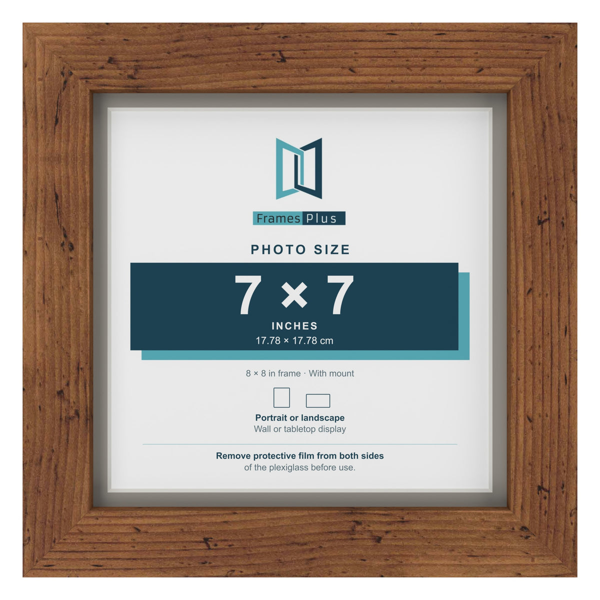 Rustic 8 x 8 inch picture frame with a Dawn Grey mount for a 7 x 7 inch photo
