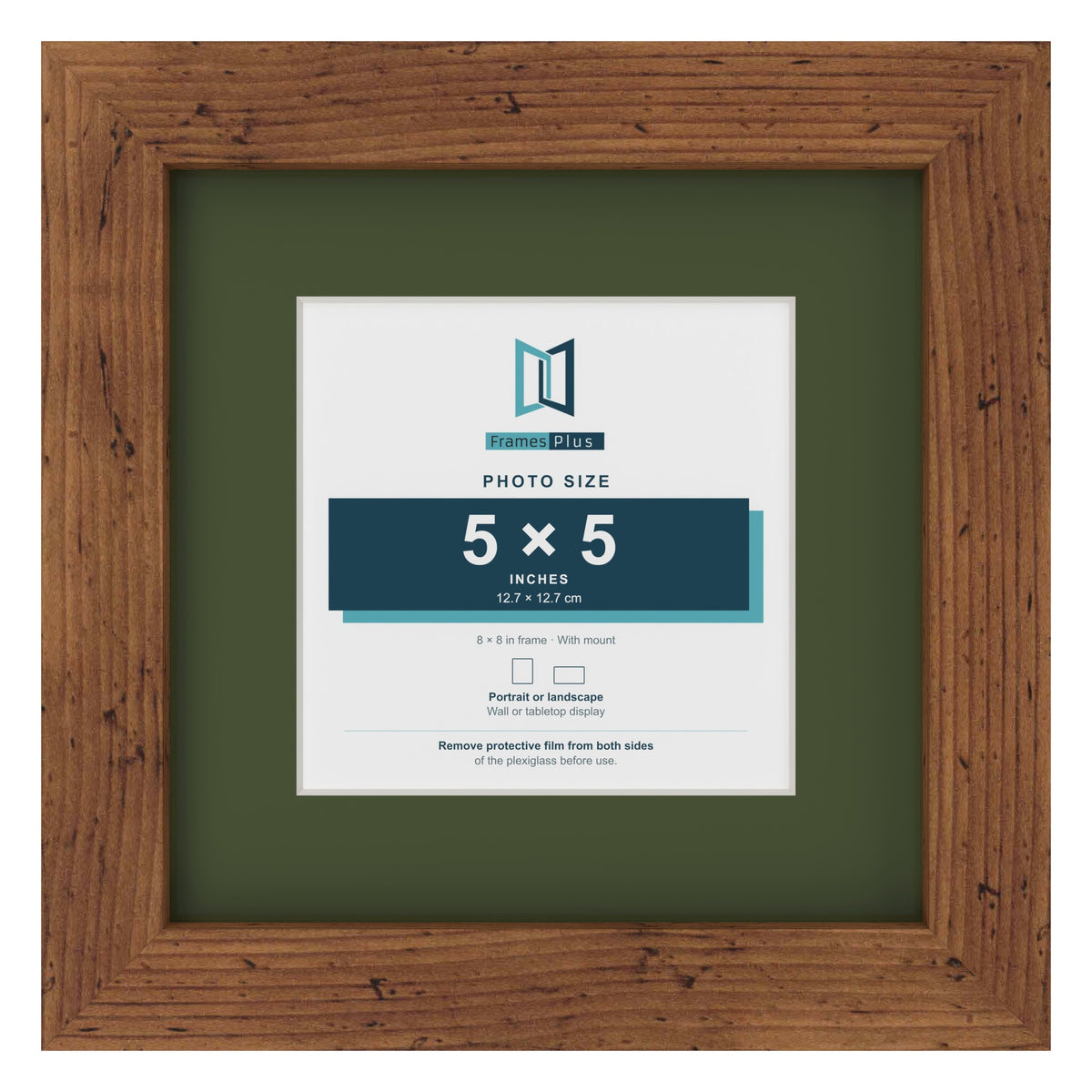 Rustic 8 x 8 inch picture frame with a green mount for a 5 x 5 inch photo