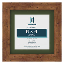 Rustic 8 x 8 inch picture frame with a green mount for a 6 x 6 inch photo
