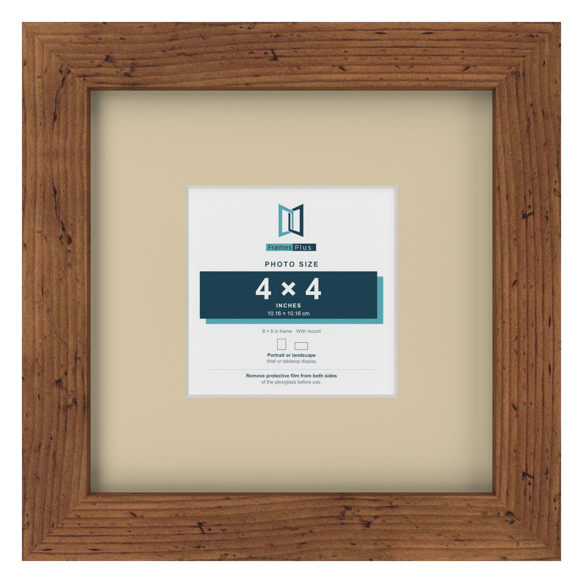 Rustic 8 x 8 inch picture frame with an ivory mount for a 4 x 4 inch photo