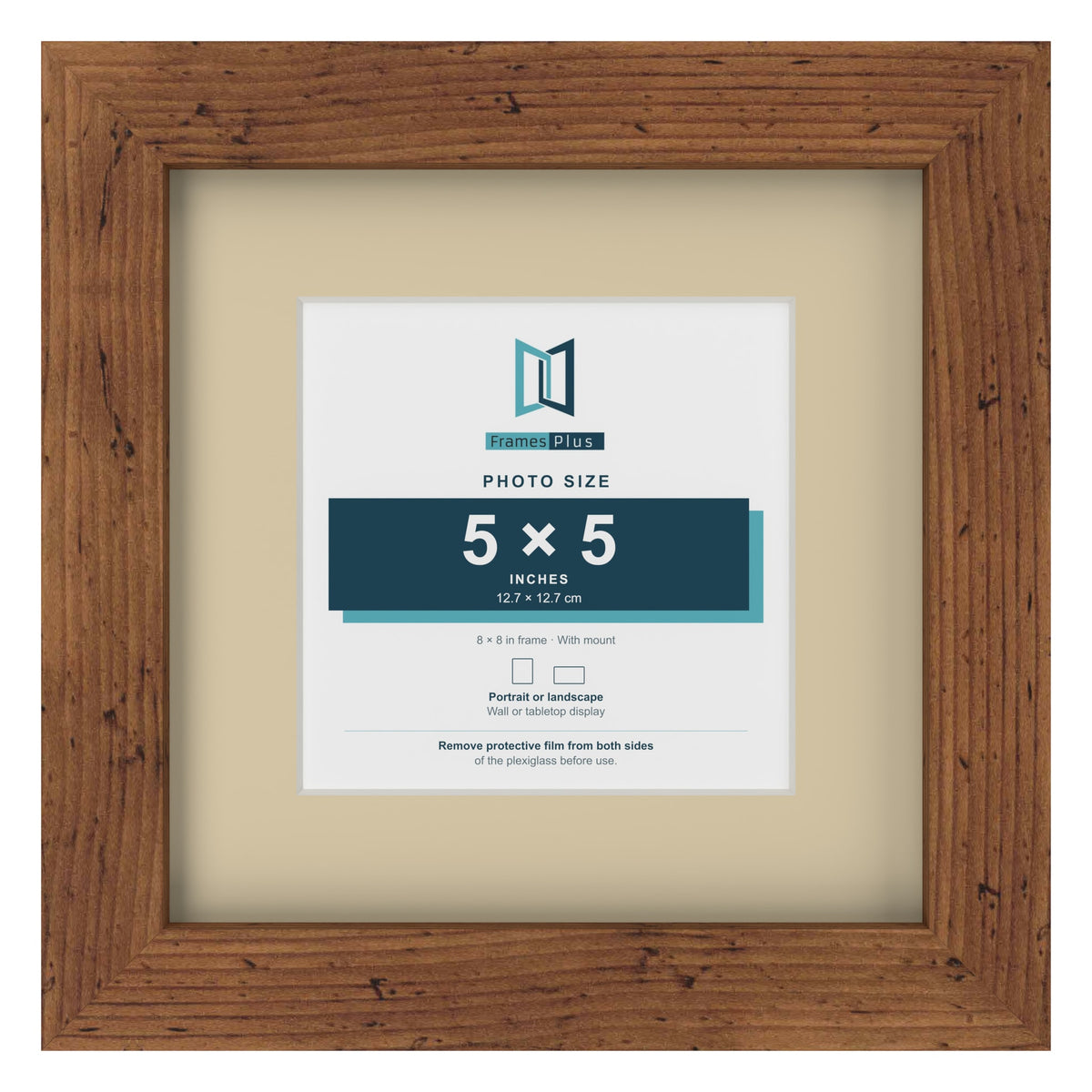 Rustic 8 x 8 inch picture frame with an ivory mount for a 5 x 5 inch photo