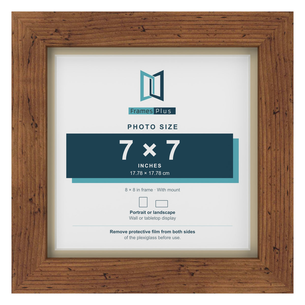 Rustic 8 x 8 inch picture frame with an ivory mount for a 7 x 7 inch photo