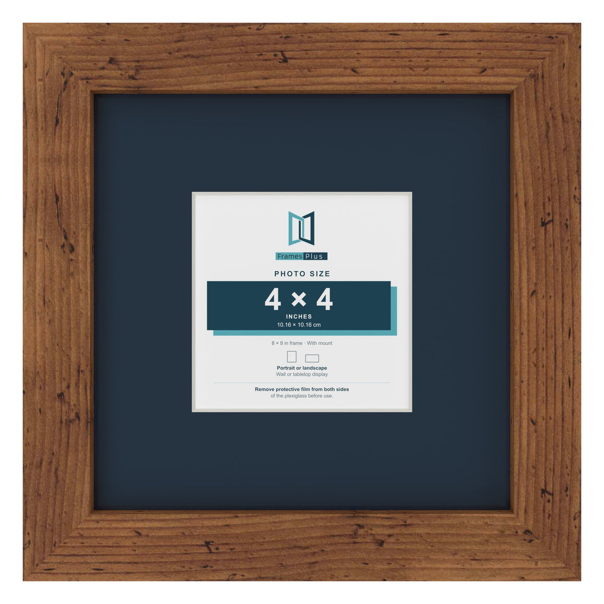 Rustic 8 x 8 inch picture frame with a Pacific Blue mount for a 4 x 4 inch photo