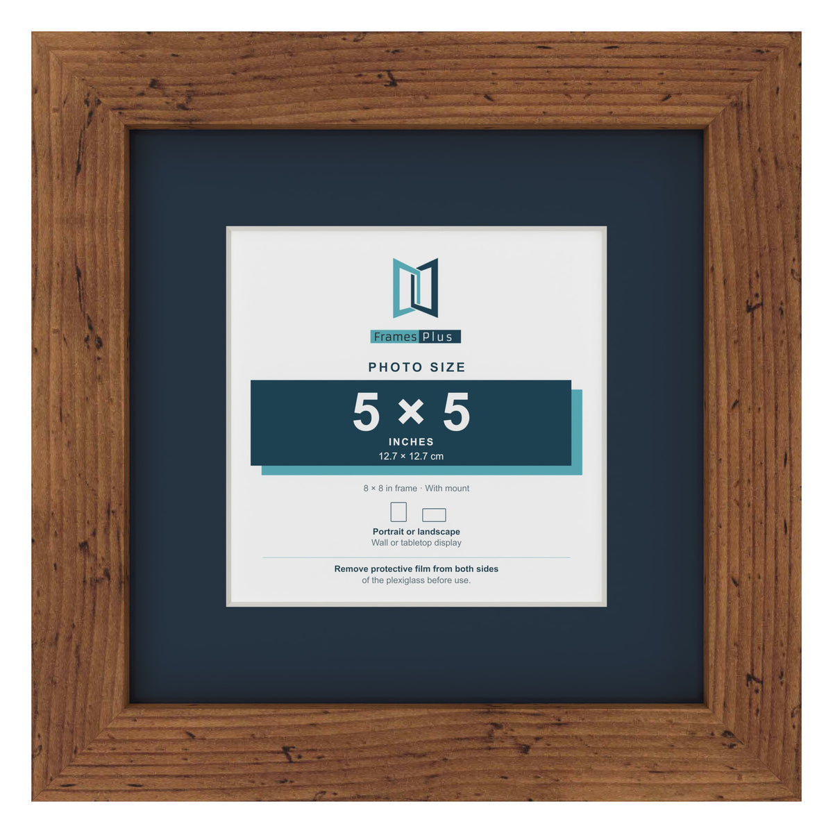 Rustic 8 x 8 inch picture frame with a Pacific Blue mount for a 5 x 5 inch photo