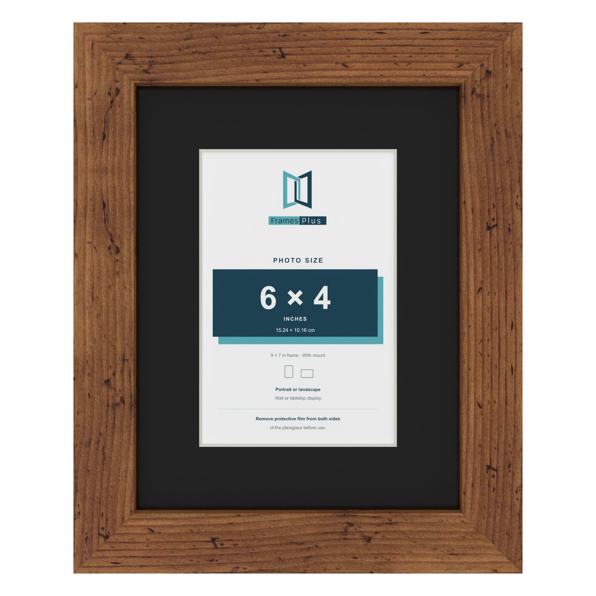 Rustic 9 x 7 inch picture frame with a black mount for a 6 x 4 inch photo