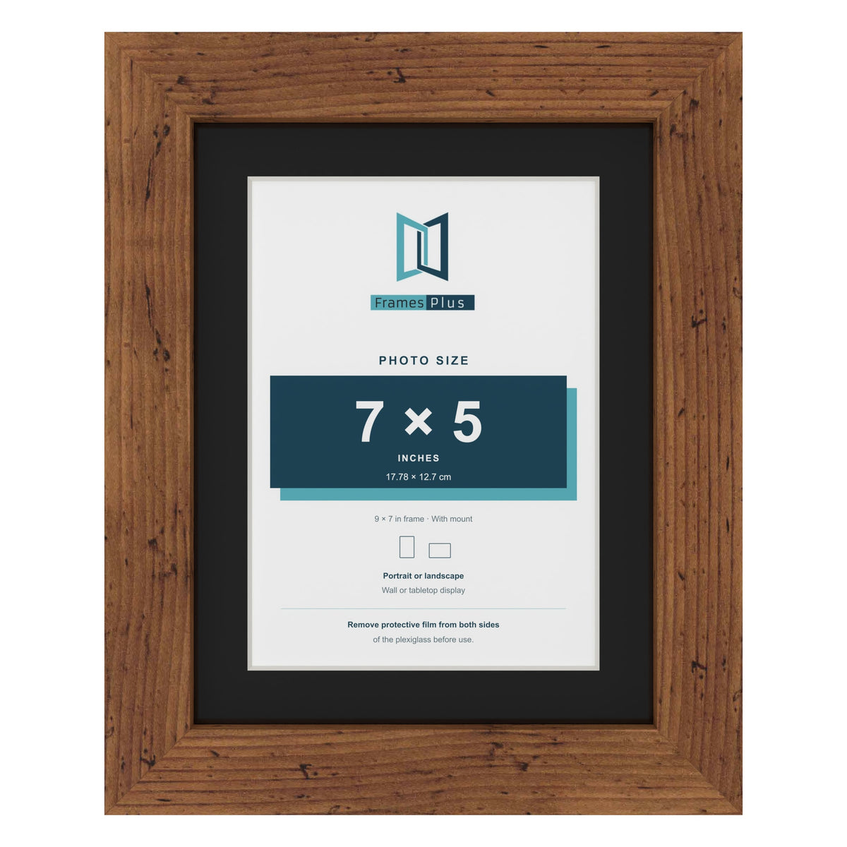Rustic 9 x 7 inch picture frame with a black mount for a 7 x 5 inch photo
