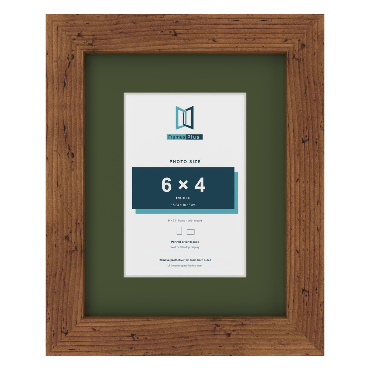 Rustic 9 x 7 inch picture frame with a green mount for a 6 x 4 inch photo