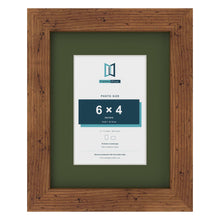 Rustic 9 x 7 inch picture frame with a green mount for a 6 x 4 inch photo
