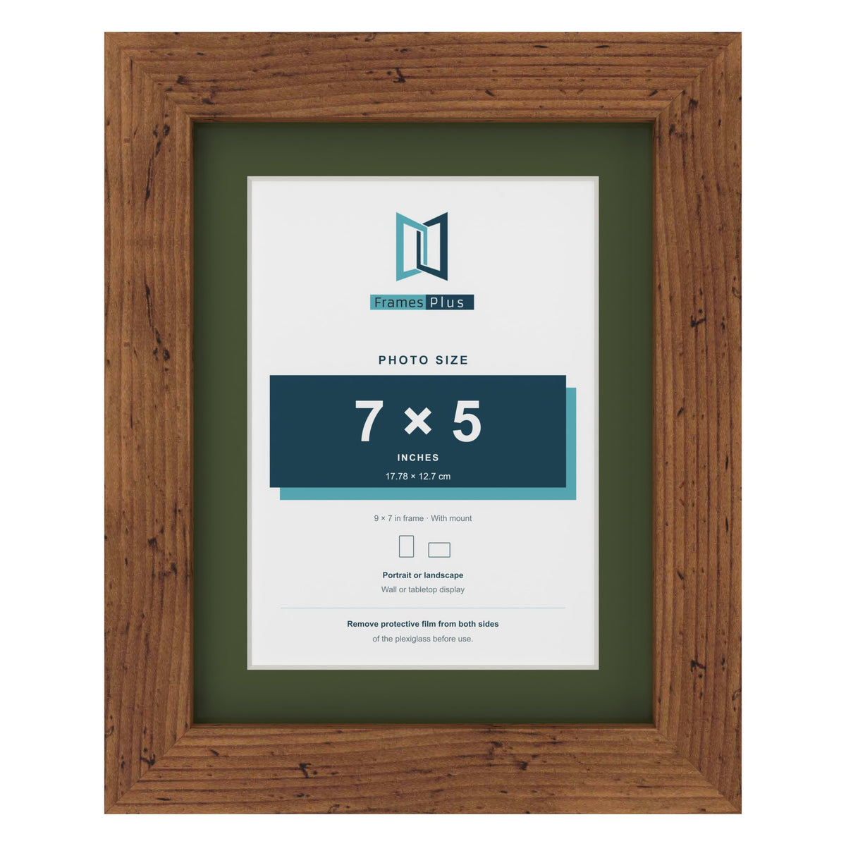 Rustic 9 x 7 inch picture frame with a green mount for a 7 x 5 inch photo
