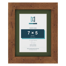 Rustic 9 x 7 inch picture frame with a green mount for a 7 x 5 inch photo