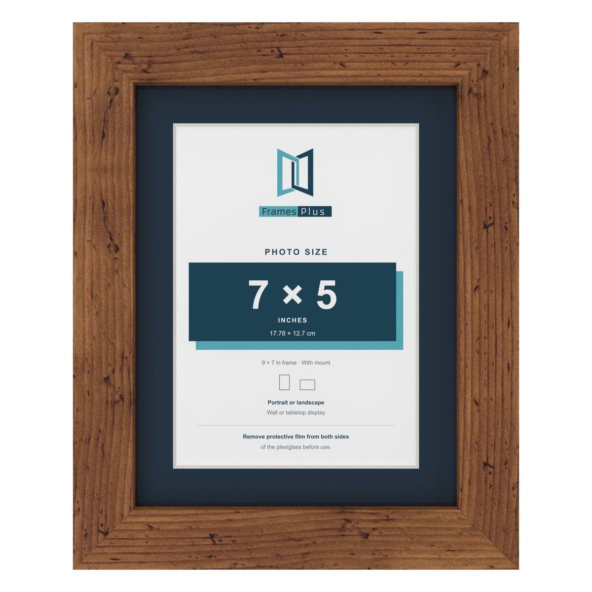 Rustic 9 x 7 inch picture frame with a Pacific Blue mount for a 7 x 5 inch photo