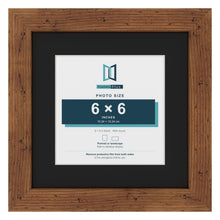 Rustic 9 x 9 inch picture frame with a black mount for a 6 x 6 inch photo