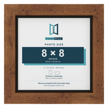 Rustic 9 x 9 inch picture frame with a black mount for an 8 x 8 inch photo