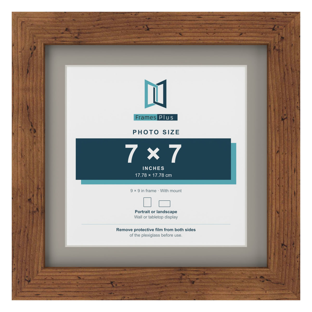 Rustic 9 x 9 inch picture frame with a Dawn Grey mount for a 7 x 7 inch photo