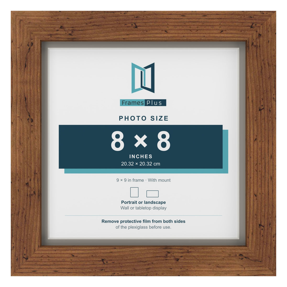 Rustic 9 x 9 inch picture frame with a Dawn Grey mount for an 8 x 8 inch photo