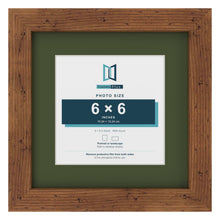 Rustic 9 x 9 inch picture frame with a green mount for a 6 x 6 inch photo