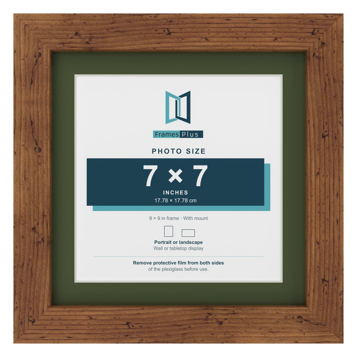 Rustic 9 x 9 inch picture frame with a green mount for a 7 x 7 inch photo