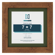 Rustic 9 x 9 inch picture frame with a green mount for a 7 x 7 inch photo