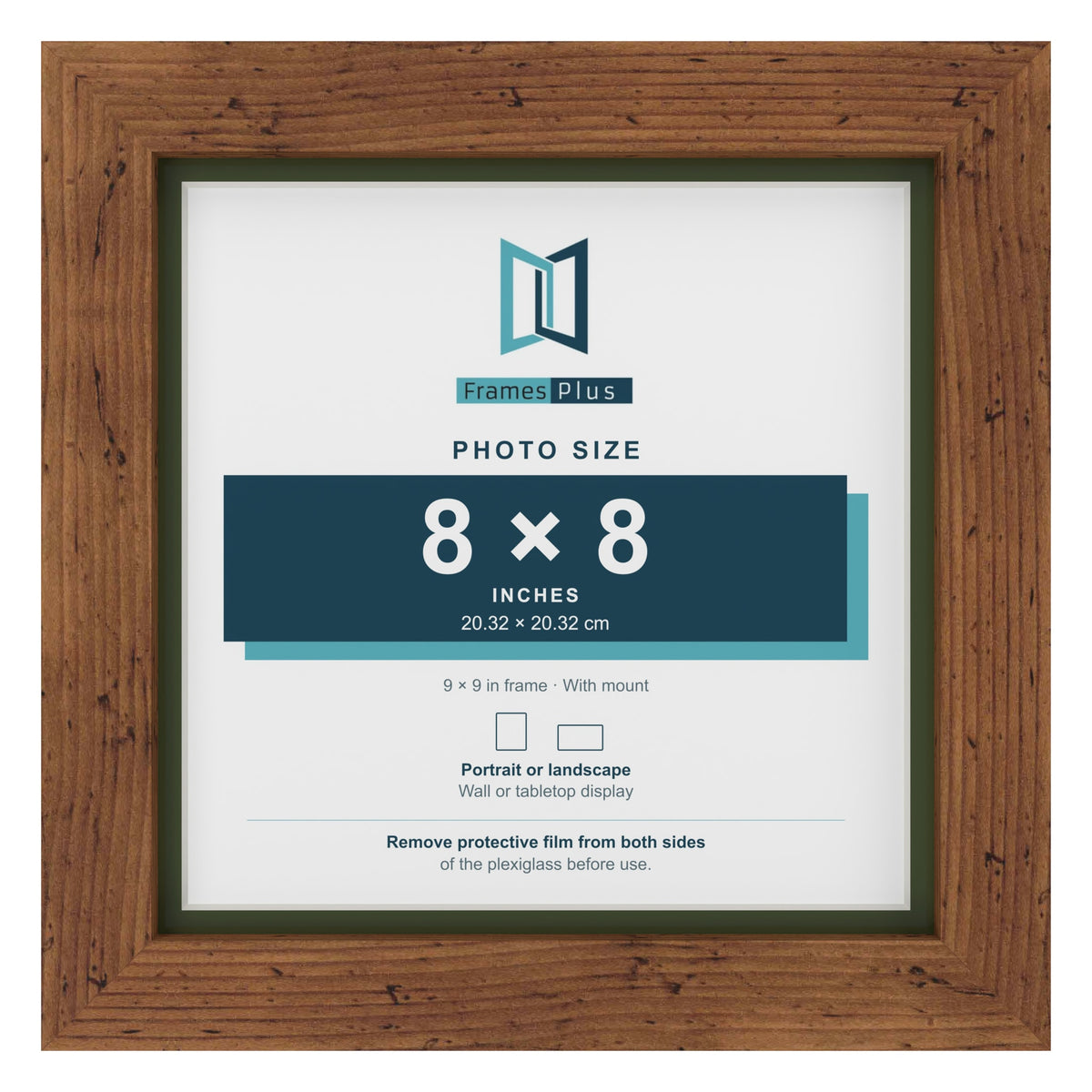 Rustic 9 x 9 inch picture frame with a green mount for an 8 x 8 inch photo
