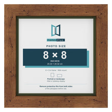 Rustic 9 x 9 inch picture frame with a green mount for an 8 x 8 inch photo