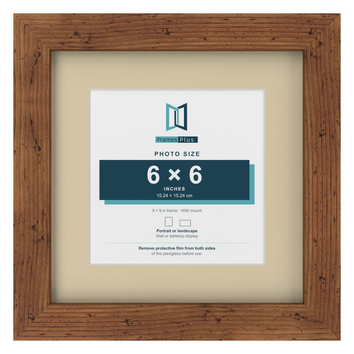 Rustic 9 x 9 inch picture frame with an ivory mount for a 6 x 6 inch photo