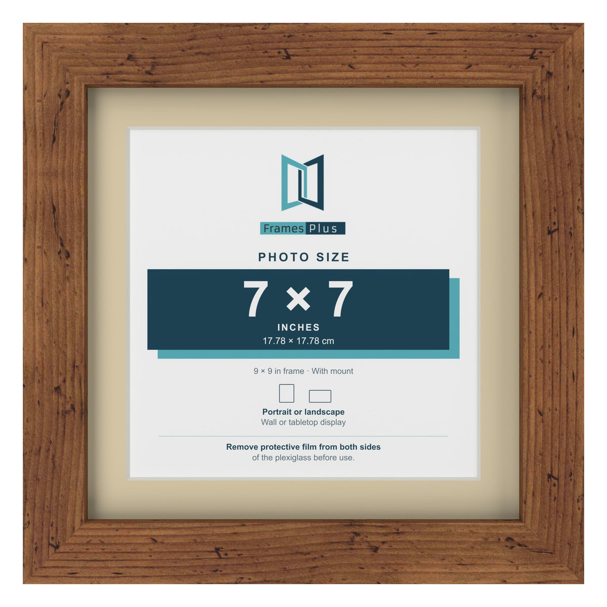 Rustic 9 x 9 inch picture frame with an ivory mount for a 7 x 7 inch photo