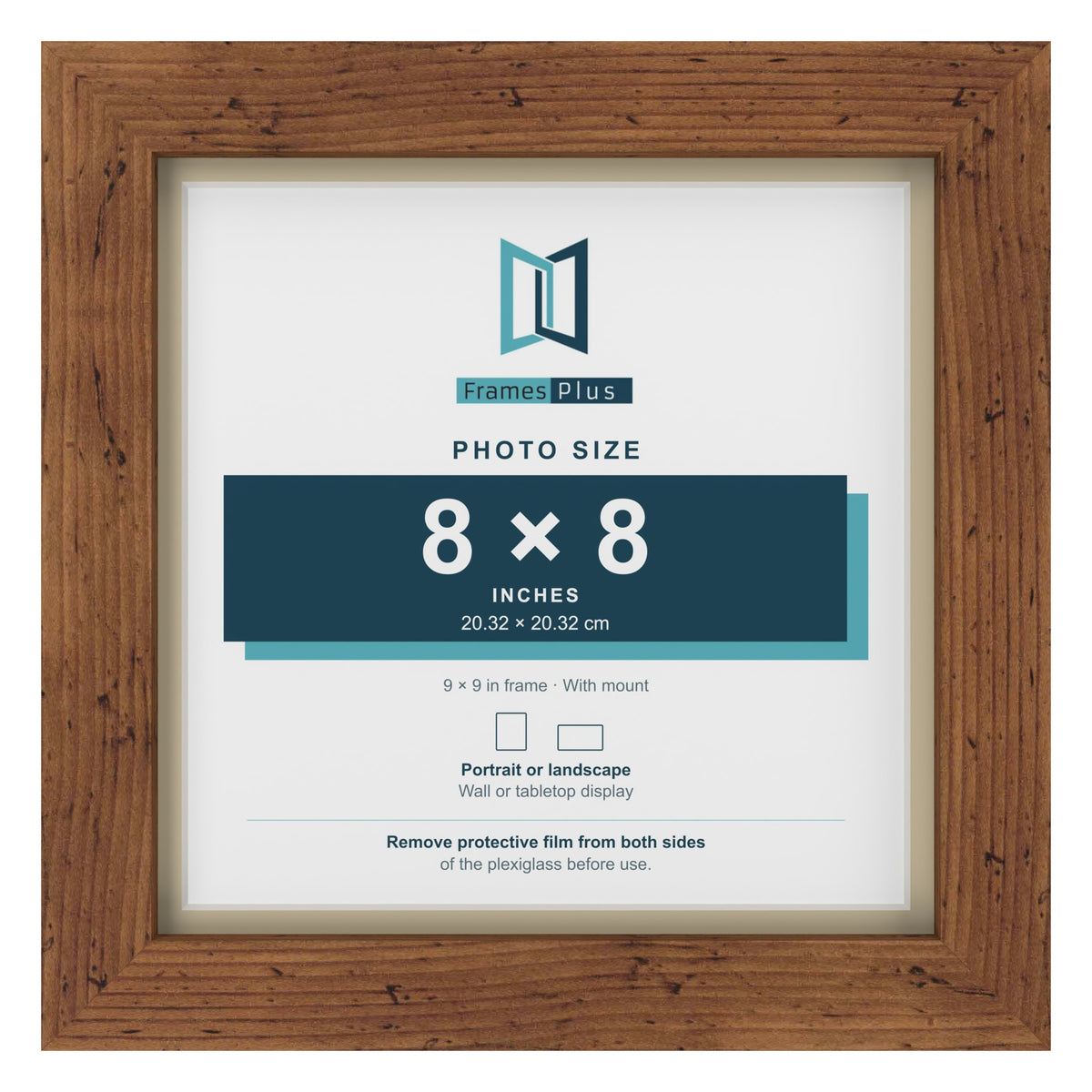 Rustic 9 x 9 inch picture frame with an ivory mount for an 8 x 8 inch photo