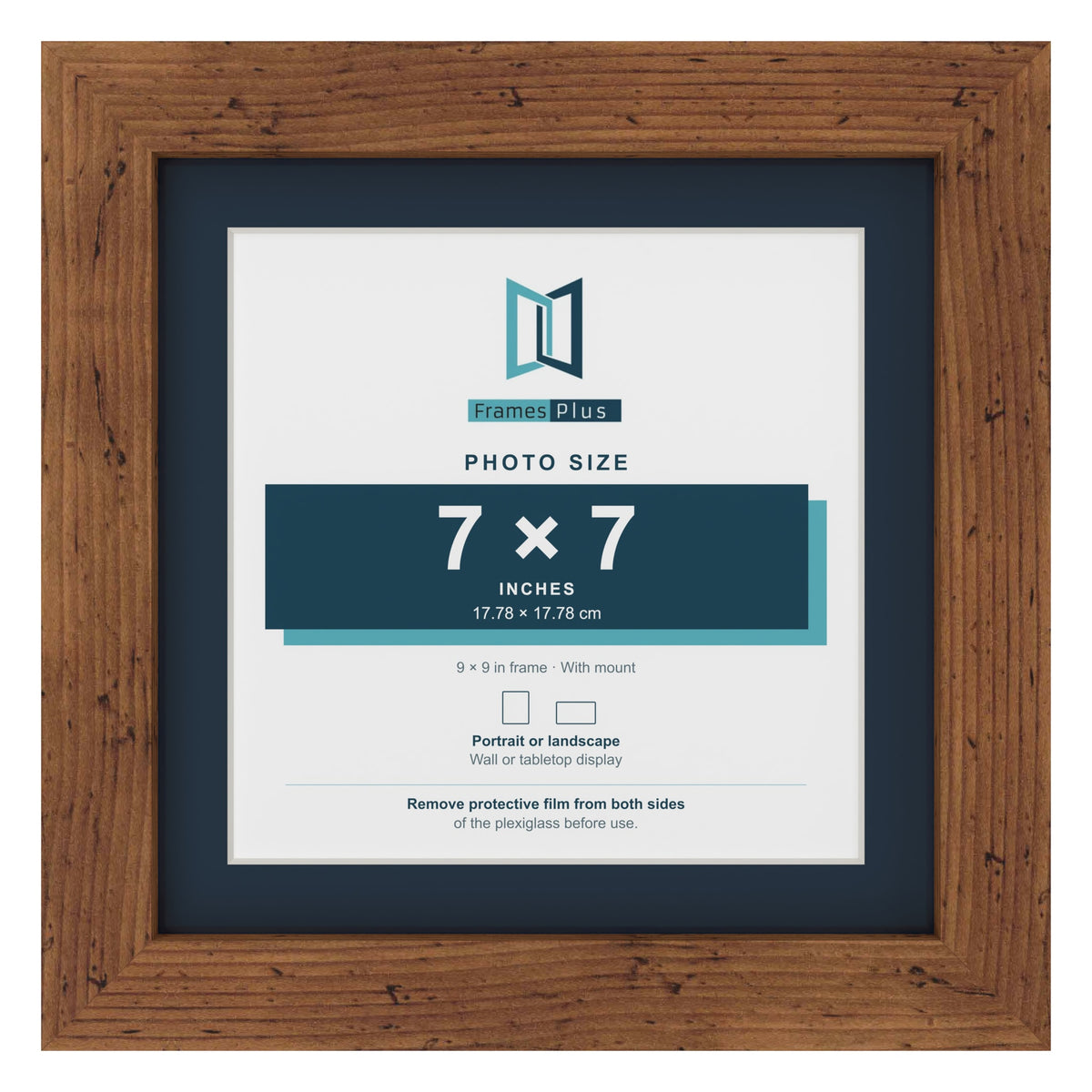 Rustic 9 x 9 inch picture frame with a Pacific Blue mount for a 7 x 7 inch photo