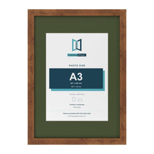 Rustic A2 picture frame with a green mount for an A3 photo