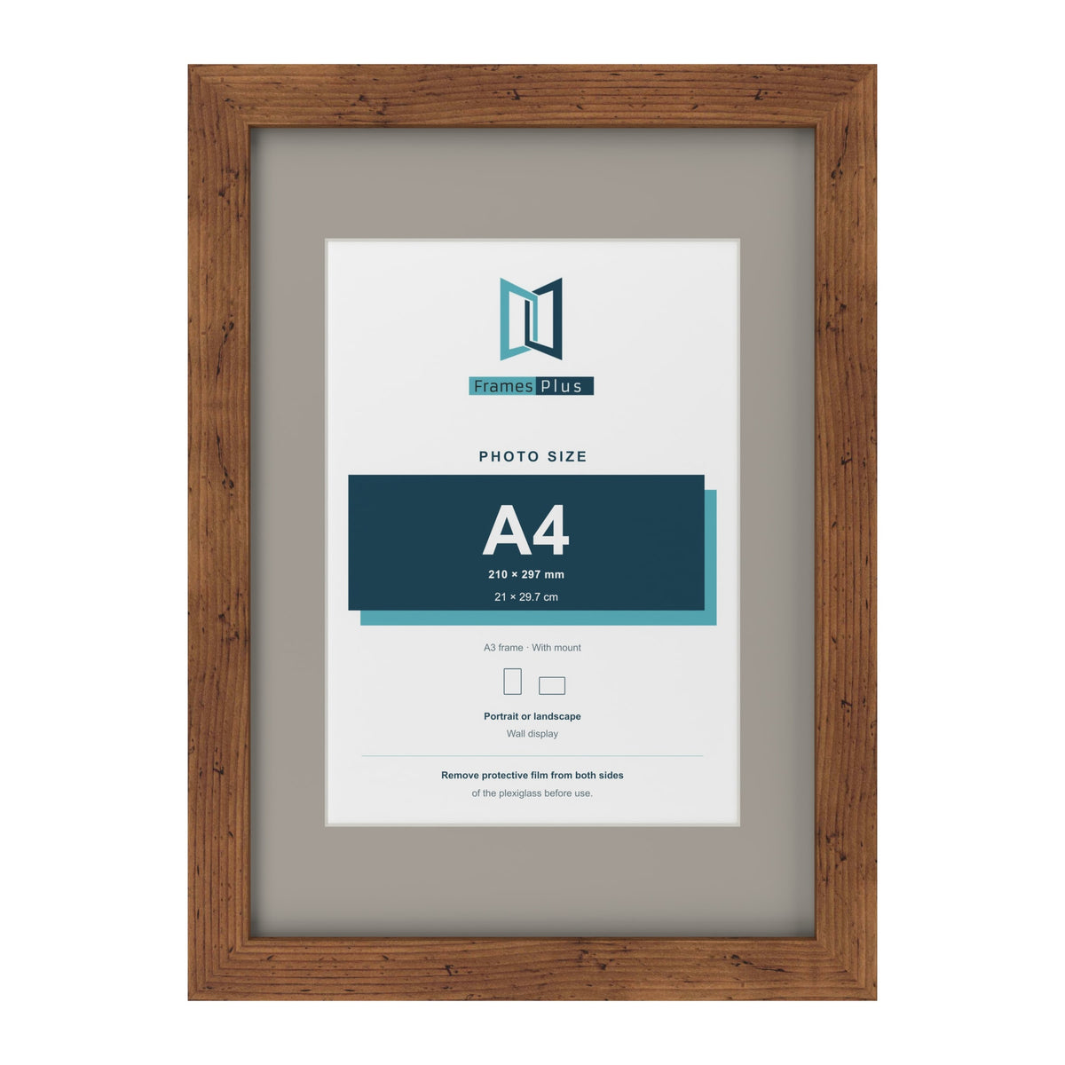 Rustic A3 picture frame with a Dawn Grey mount for an A4 photo