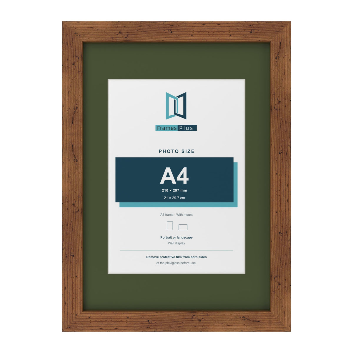 Rustic A3 picture frame with a green mount for an A4 photo