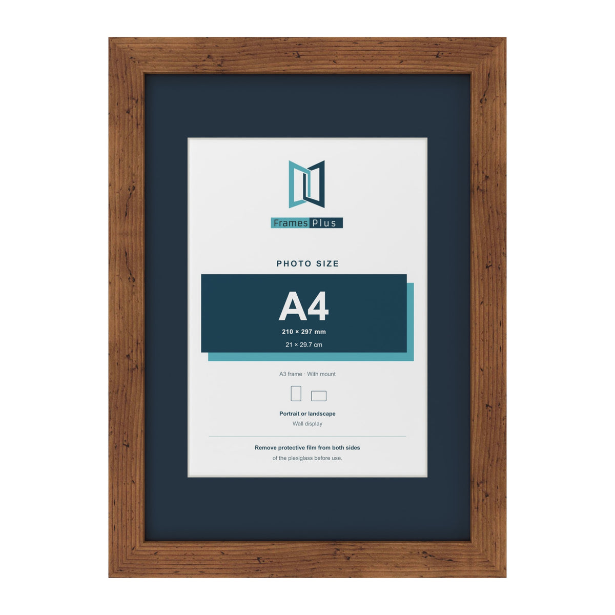 Rustic A3 picture frame with a Pacific Blue mount for an A4 photo