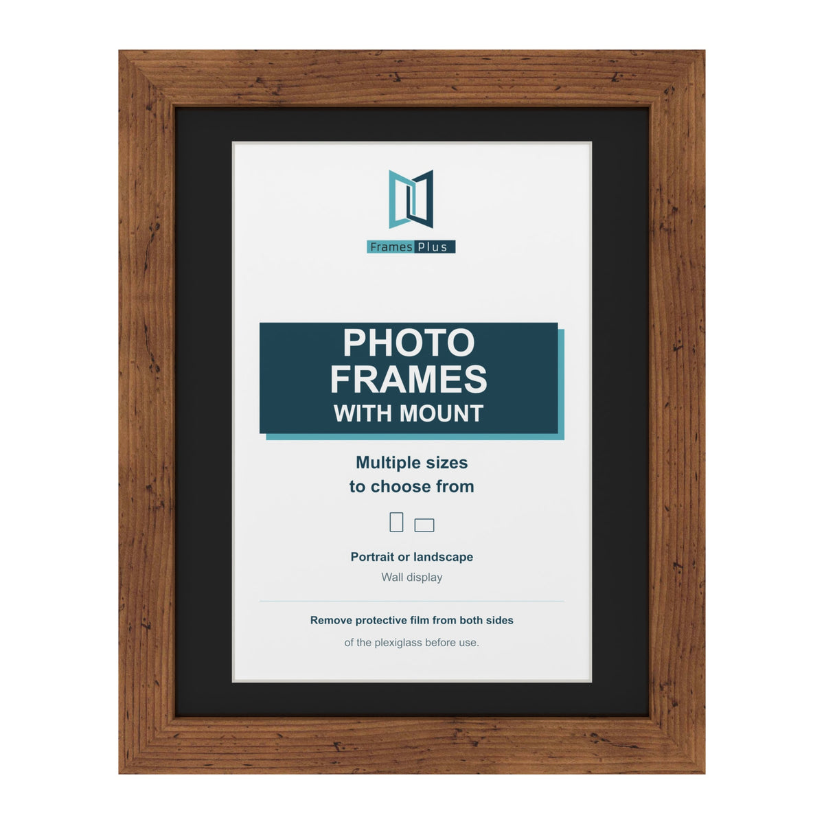 Rustic picture frame with a black mount