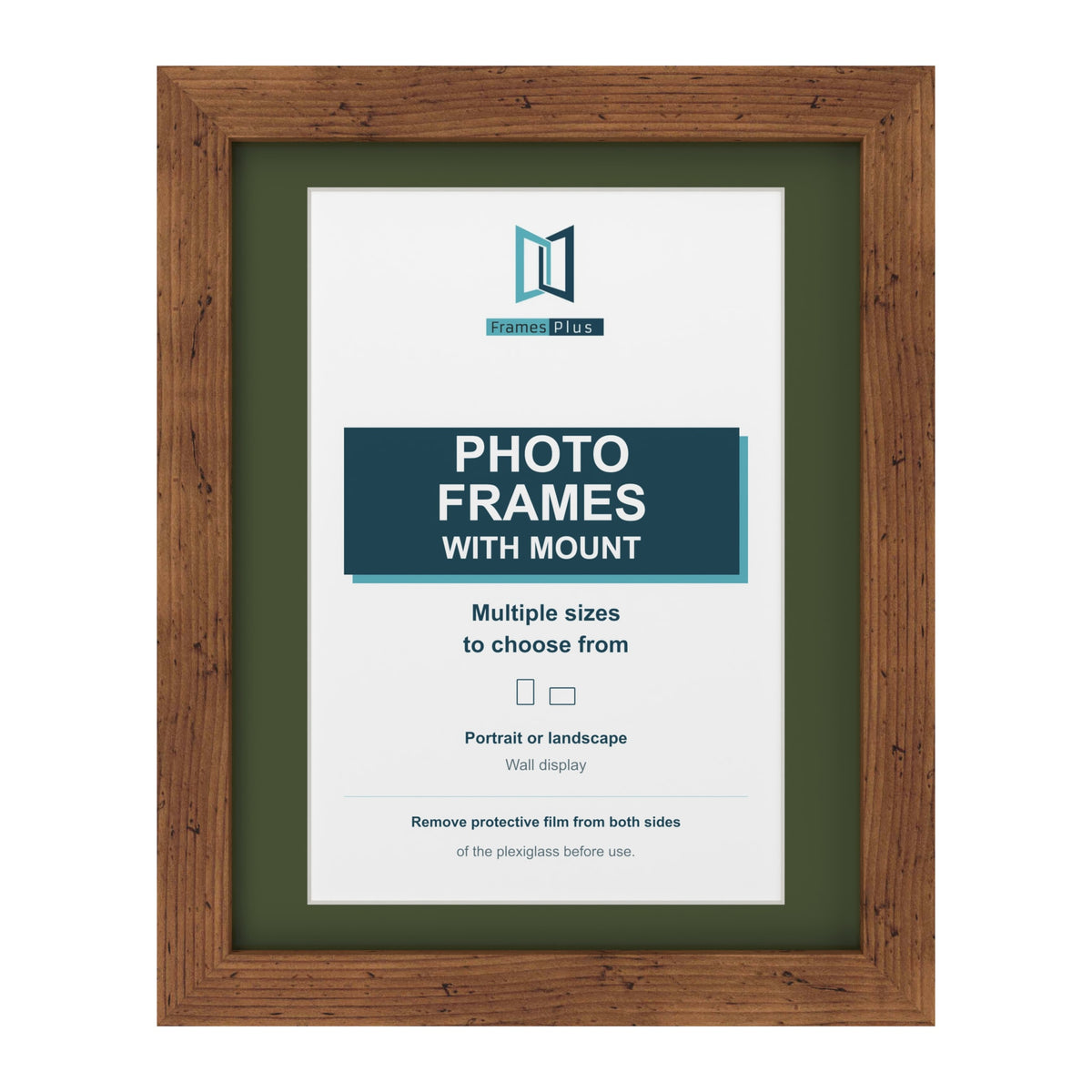 Rustic picture frame with a green mount