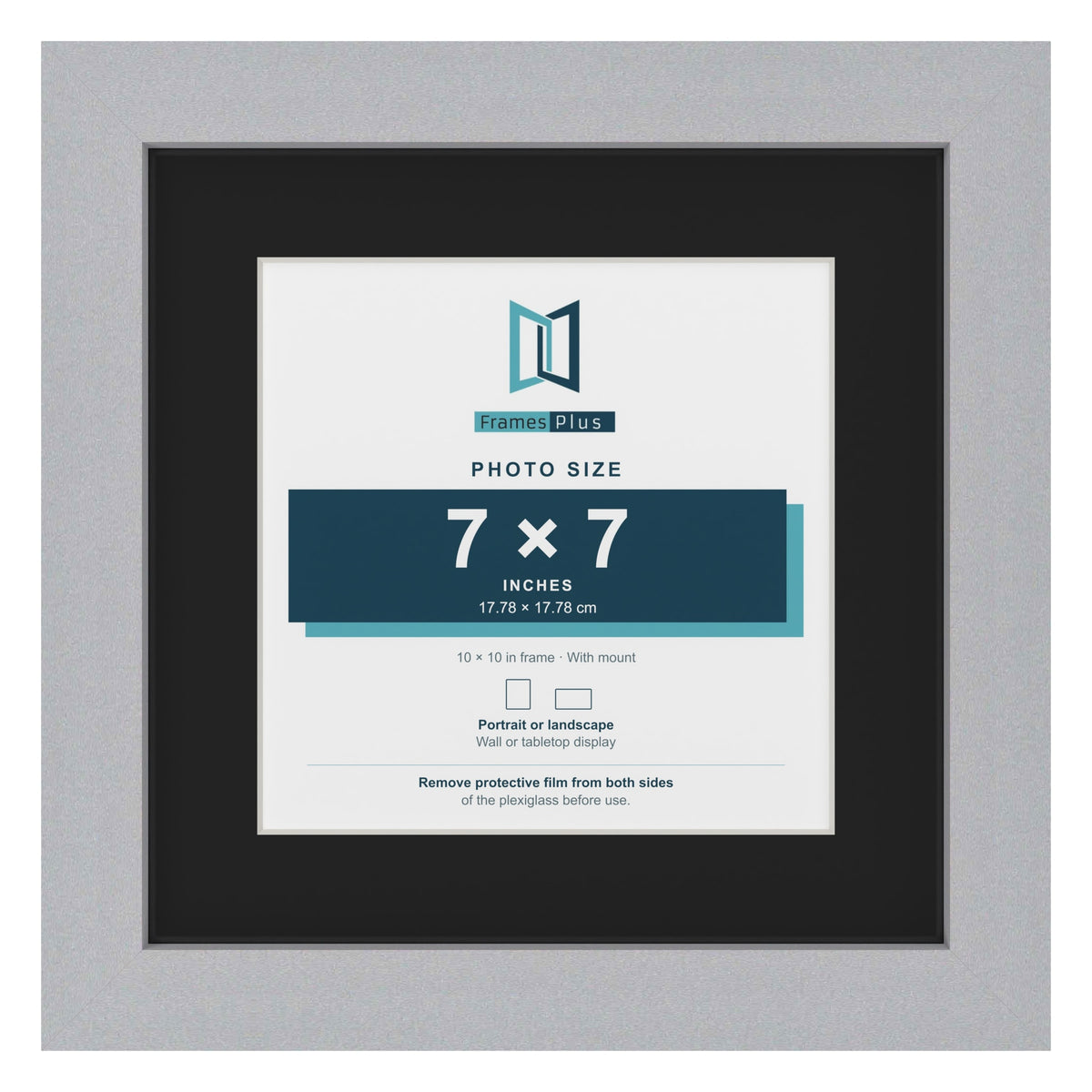 Silver 10 x 10 inch picture frame with a black mount for a 7 x 7 inch photo