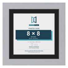 Silver 10 x 10 inch picture frame with a black mount for an 8 x 8 inch photo
