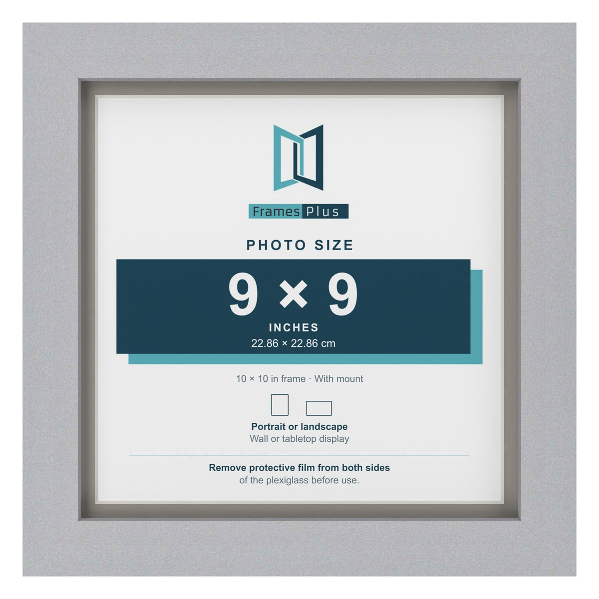 Silver 10 x 10 inch picture frame with a Dawn Grey mount for a 9 x 9 inch photo