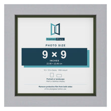 Silver 10 x 10 inch picture frame with a green mount for a 9 x 9 inch photo