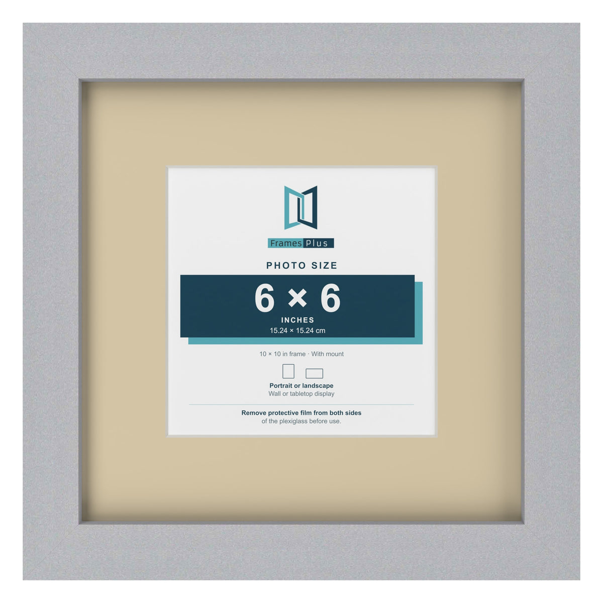 Silver 10 x 10 inch picture frame with an ivory mount for a 6 x 6 inch photo