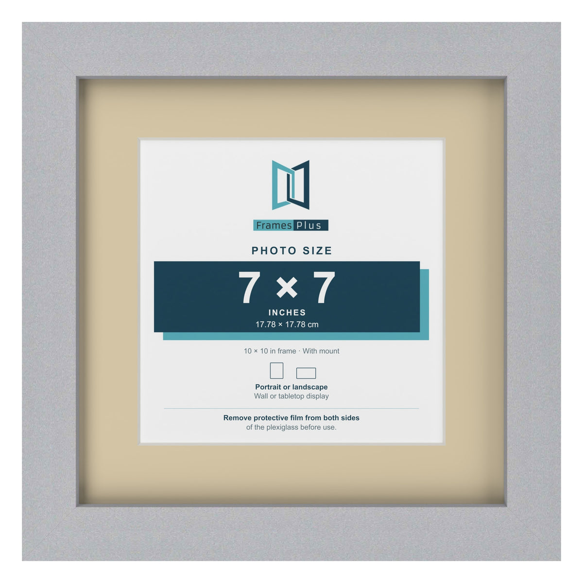 Silver 10 x 10 inch picture frame with an ivory mount for a 7 x 7 inch photo